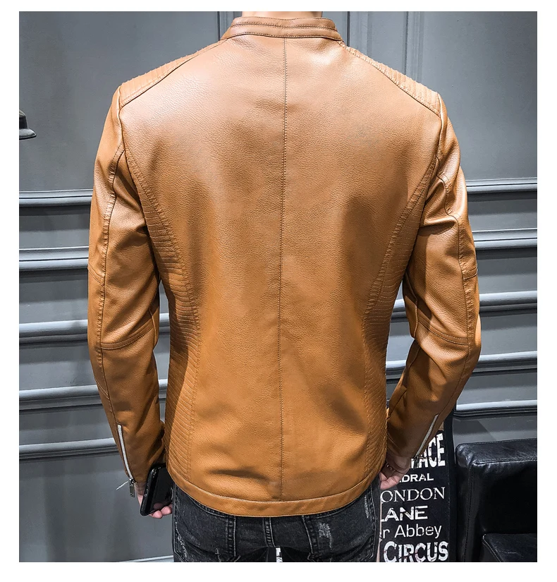 AliExpress, Осеннее Новое Стильное локомотивное кожаное пальто, мужская приталенная кожаная куртка в Корейском стиле для подростков, крутой воротник-стойка