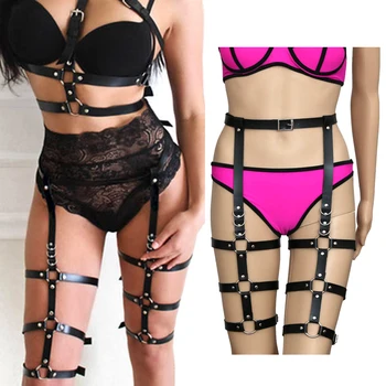 

Women PU Leather Harness Garter Belt Adjustable Waist Leg Cincher Cage Belt Masquerade Costume