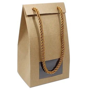 

10Pcs/Lot Kraft Paper with Clear Window Handing Box with Hand String Wedding Graduation Party Box Candy Chocolate Packing Boxes