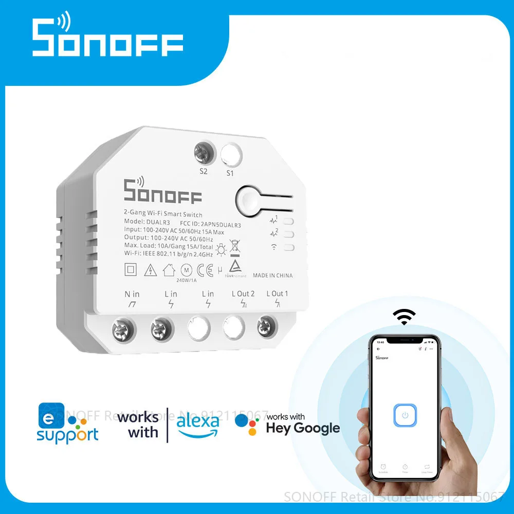 Sonoff Dual R3 Relay Two Way Power Metering Smart Switch, Automated Roller  Shutter/Window Shades, LAN Control, Overload Protection, 10-240W/1A  Motorload, White