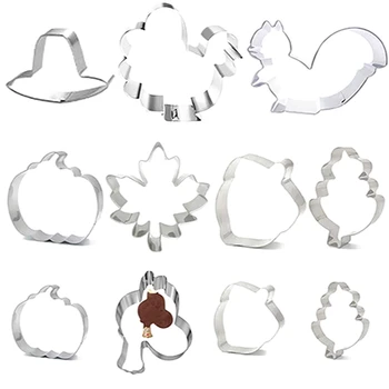 

10Pcs/Set Thanksgiving Biscuit Mold Stainless Steel Cookie Cutting Mold Baking Stainless Steel Biscuit Fondant Cutters