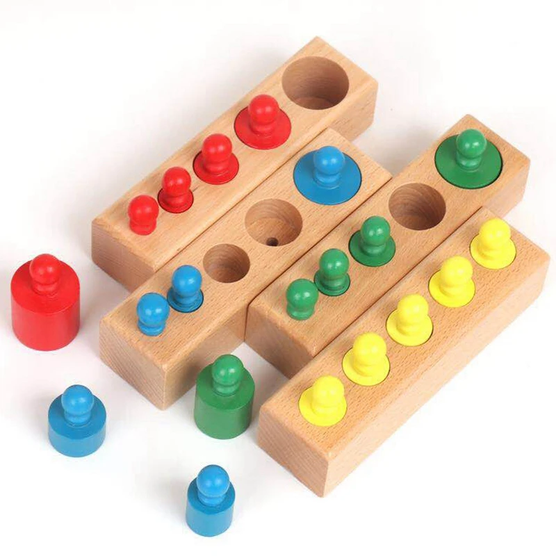 Home-Sized Wooden Knobbed Cylinders Socket Family Pack Early Learning Education Toy 4Pcs/Set