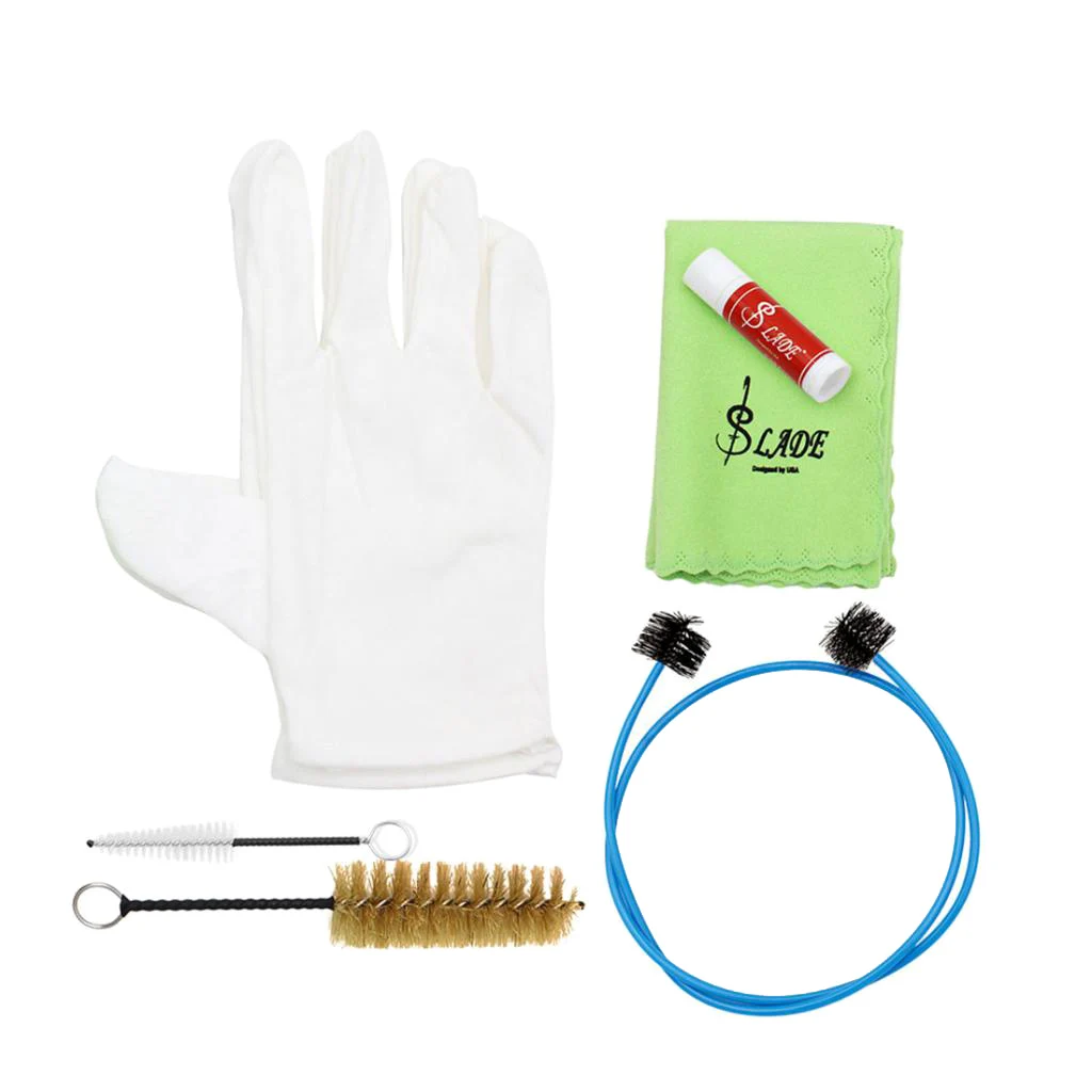 6 In 1 Brass Instrument Cleaning Care Kit Brushes Gloves Cloth Oil Accessory