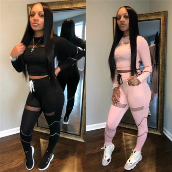 

Women Clothes Outfit Solid Color Long Sleeve Round Collar Top + Long Pants 2pcs/set For women Sport Daily Plus Size