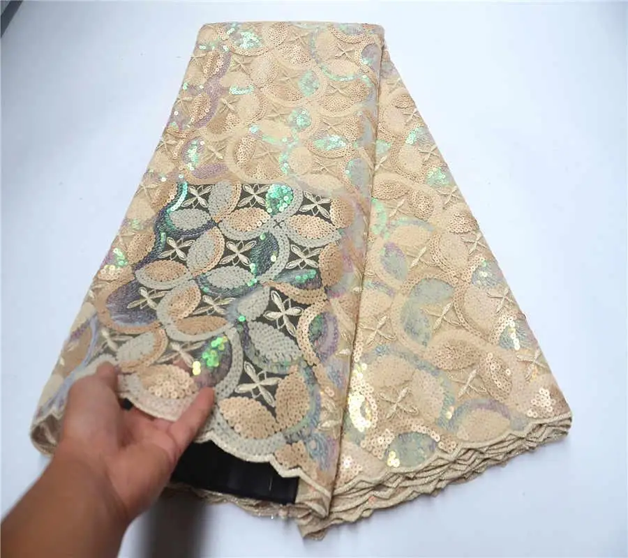 

2019 Latest sequence French Organza Nigerian lace fabrics high quality African sequin lace fabric for wedding dress PSA835-1