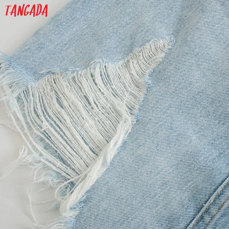 Tangada women blue denim Ripped skirts high waist summer female mini skirt ladies 3L71