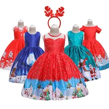 Новое рождественское платье для девочек; Детские Модные платья с принтом; платье принцессы; костюмы; детское вечернее платье; подарок рога