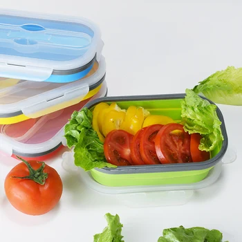 

Refrigerator Preservation Box Storage Box Creative Silicone Folding Box Retractable Folding Box With Fork For Picnic Potato Box