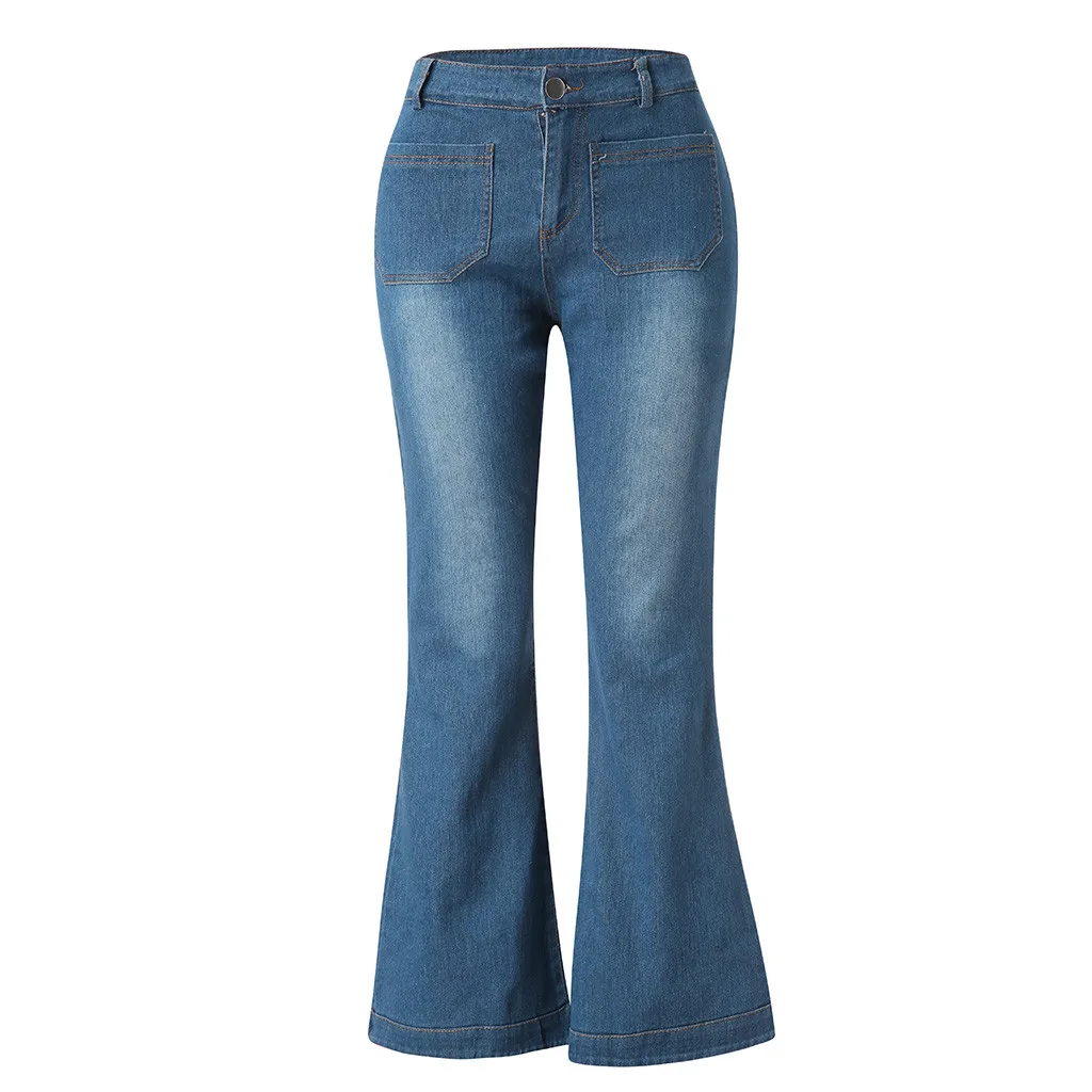 Womail,, Осенние расклешенные штаны для женщин, джинсы для мам, модные, рваные, средняя талия, стрейчевые, расклешенные штаны, дырявый светильник, женские джинсы - Цвет: Blue