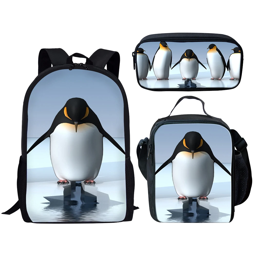 3pcs/set School Bag for Teenage Penguin Backpack Schoolbag Women Student Bag Bookbags Kids  Backpack Mochila