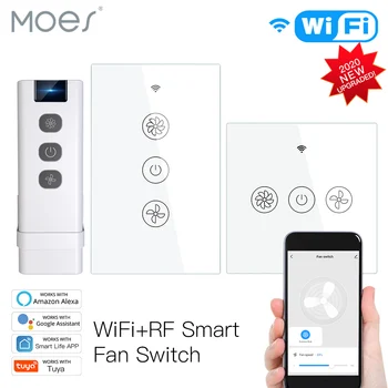 

WiFi RF433 Smart Ceiling Fan Switch Smart Life/Tuya App 2/3 Way control Wireless Remote Control Works with Alexa and Google