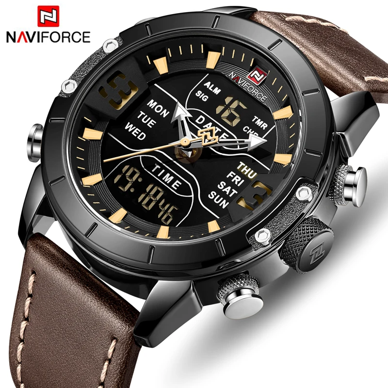 NAVIFORCE Top Brand Men Fashion Luxury Quartz Watch Military Sports Wristwatch Men's Leather Strap