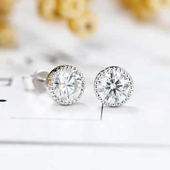 

DovEggs Sterling Silver S925 Center 6.5mm 1CT GH Color Earrings with Push Back Bezel Setting Christmas Gifts Fine Jewelry