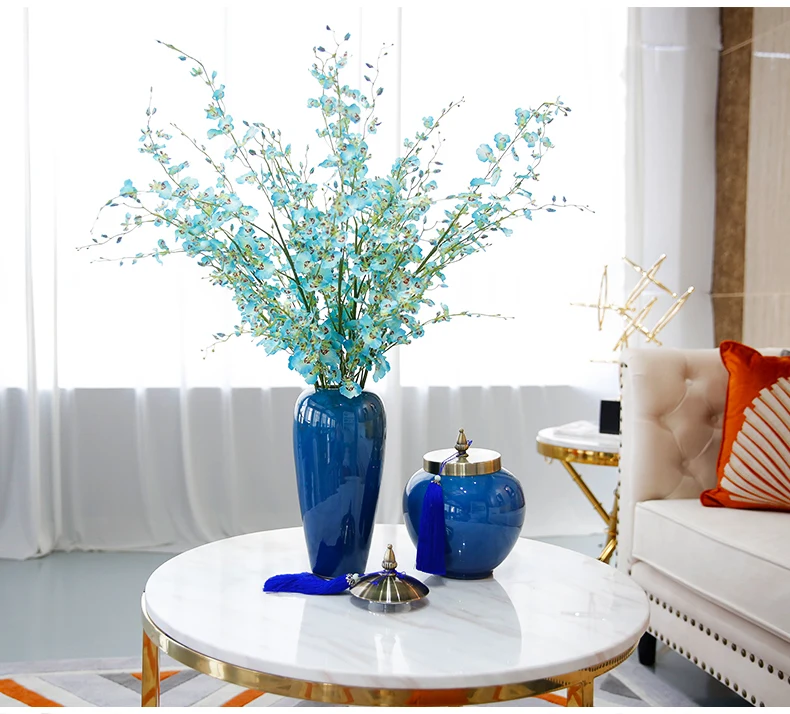 Креативная керамическая ваза Ретро синяя кисточка с крышкой Цветочная композиция аксессуары гидропоника украшение дома цветы вазы