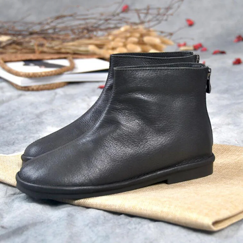 

British Style Genuine Cow Leather Women Chelsea Boots Autumn Fashion Pleated Zipper Short Boots Women Flats Martin Shoes