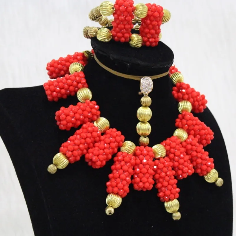 Магазин DUDO красный ювелирный набор золотой разделитель Ювелирный Набор для нигерийских женщин хрустальные бисерные шары Африканский Свадебный ювелирный набор