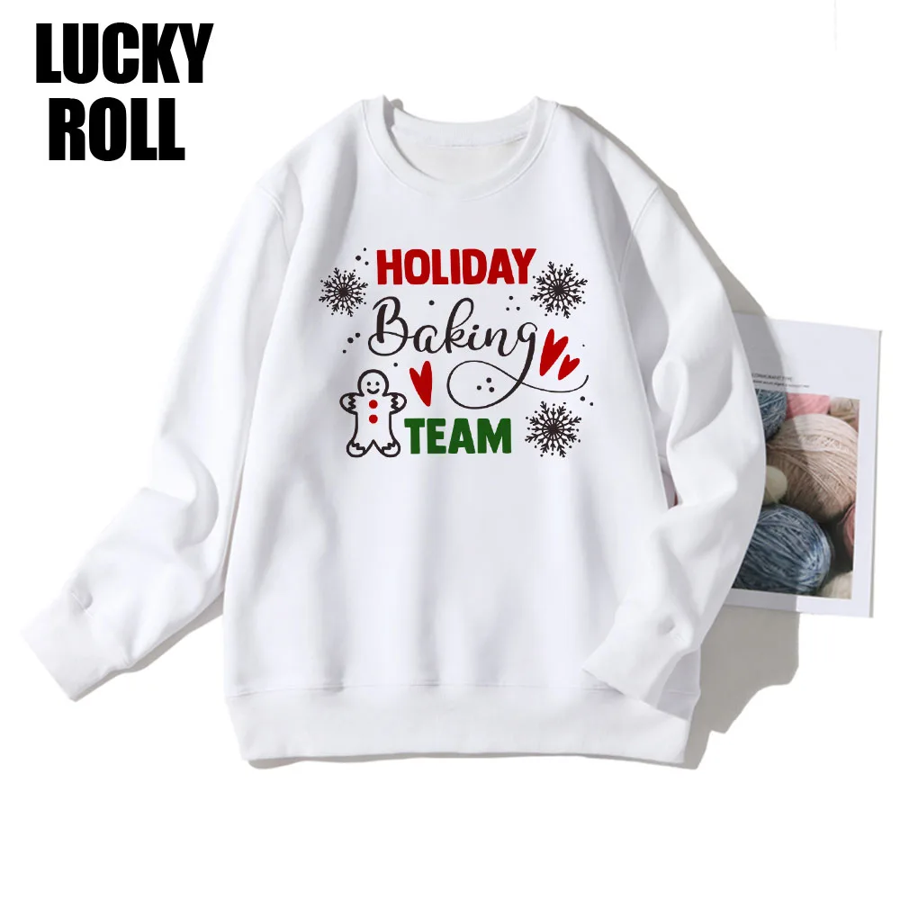 

LUCKYROLL Christmas Holiday Baking Team Letter Hoodie Tracksuit Winter Clothes Women Outdoor Warm Fashionable Sweatshirt