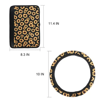 

4pcs/Set Steering Wheel Cover Sunflower Print + Seat Belt Pads + Keychain