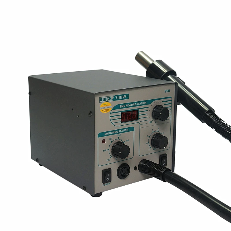 QUICK 706W+ Digital Display Hot Air Gun Electric Soldering Iron Anti static Temperature Lead free 2 in 1 Rework Station