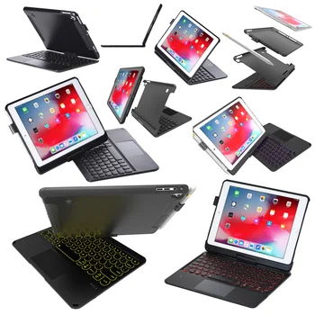

360 Degree 7 Color LED Backlight Wireless Bluetooth 5.0 Touchpad Keyboard Pencil Case For iPad 9.7 2018/2017/Air/Air2/Pro 9.7