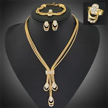 Золотой цвет кристалл свадебный ювелирный набор для полые ожерелье серьги кольцо браслет новые индийские свадебные аксессуары для женщин