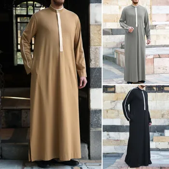 

INCERUN Muslim Clothes Men Islamic Arab Kaftan Stand Collar Long Sleeve Patchwork Robes 2020 Saudi Arabia Dubai Jubba Thobe 7