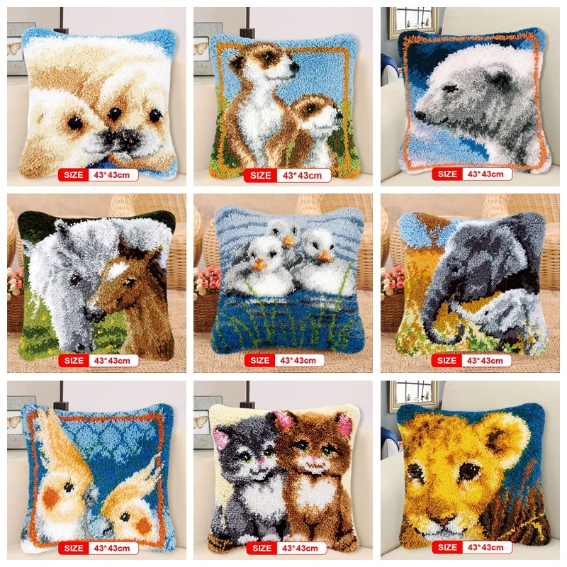 

3D latch hook Pillow Animal Smyrna Knooppakket Klink Haak Kleed Bloemen Do It Yourself Cross Stitch Pillows Borduurpakket Kussen