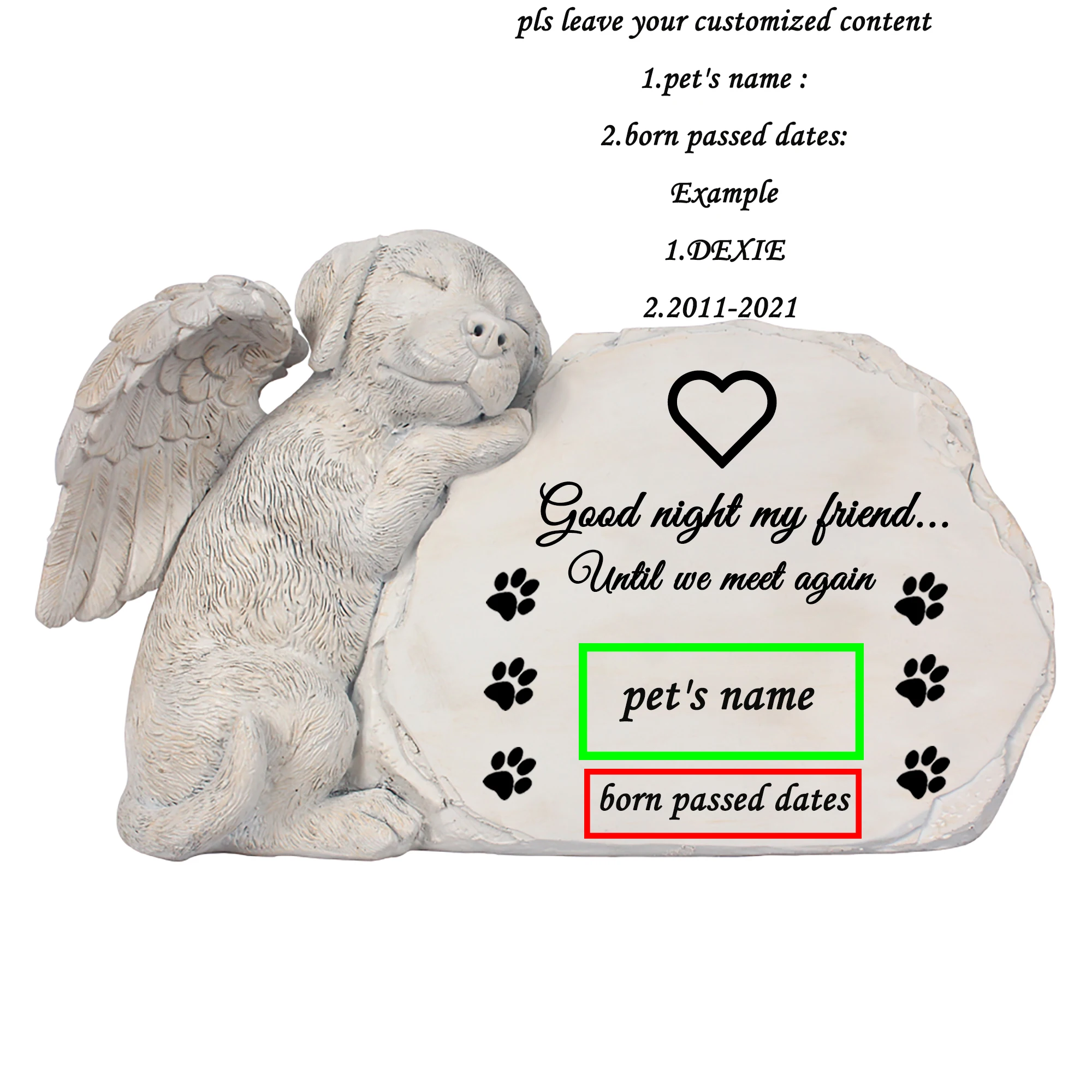 Personalized Dog Angel Pet Memorial Grave Marker Tribute Statue-Pet Headstone Memorial Garden Stones