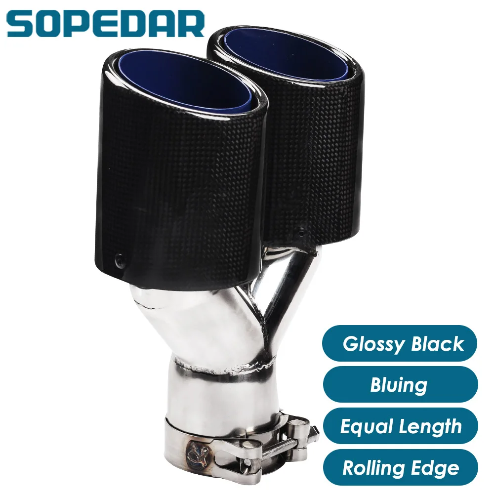 

SOPEDAR Car Dual Bluing Exhaust Muffler Tip Rolling Edge Y Model For Akrapovic AK 3k Carbon + Stainless Car Exhaust Tip