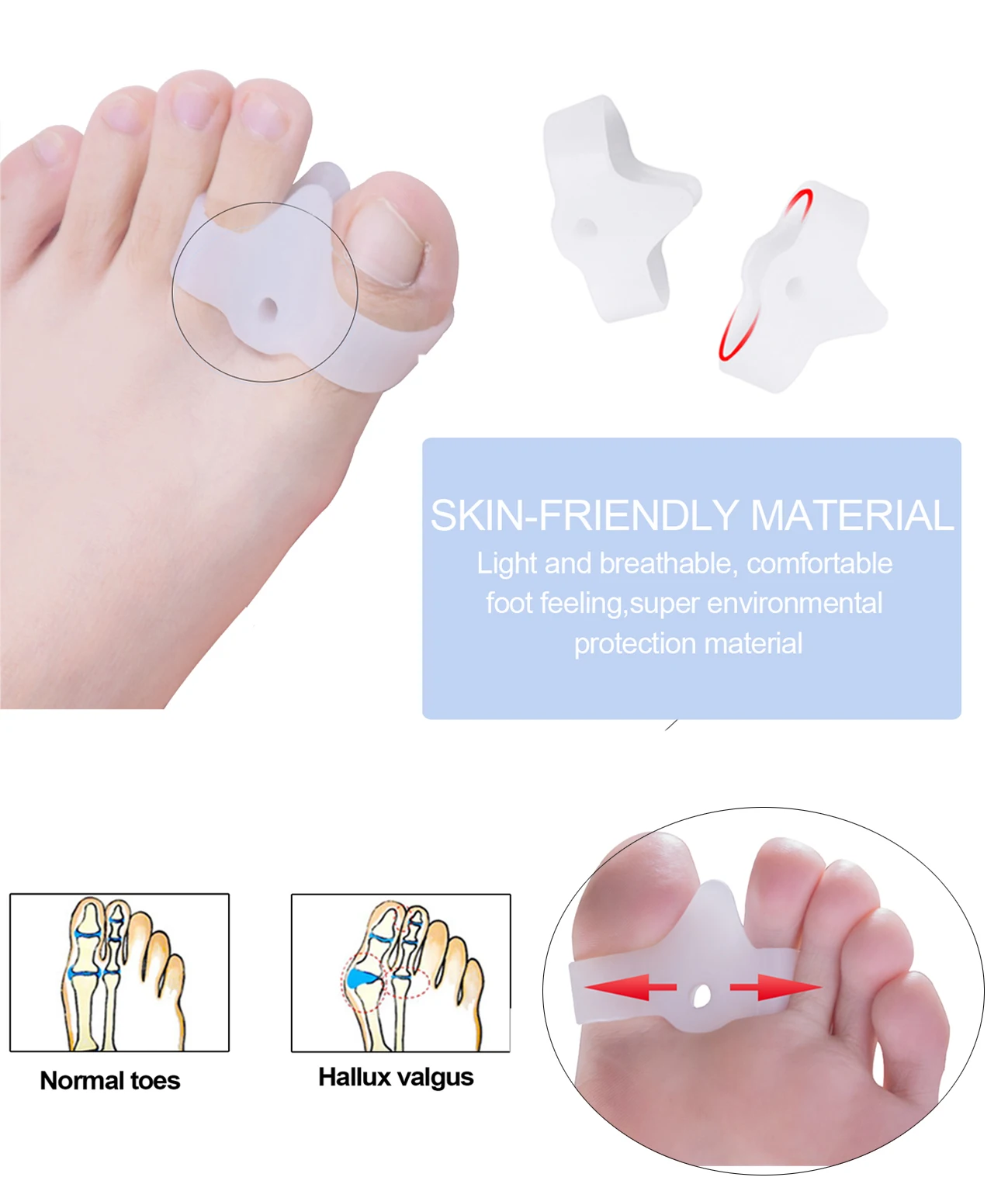 2pcs/pair Hallux Valgus Orthotics Toe Separator Corrector Bunion Adjuster Pain Relief Foot Care Foot Massager C1396 2pcs/pair Hallux Valgus Orthotics Toe Separator Corrector Bunion Adjuster Pain Relief Foot Care Foot Massager C1396