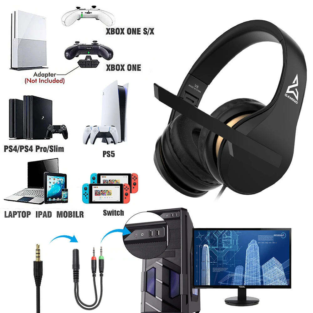 Foldable V6 Stero Gaming Headphone with Microphone For Nintendo Switch