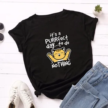 

Summer Women T-Shirt S-5XL Plus Size Cotton Graphic Cute Cats Letters Print Short Sleeve Women Tees Tops Casual O-Neck TShirt