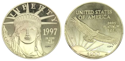 Соединенные Штаты Америки 100 долларов США Платина Орел Bullion Coinage 1997 латунь металл или покрытие серебро Имитация монеты - Color: Brass