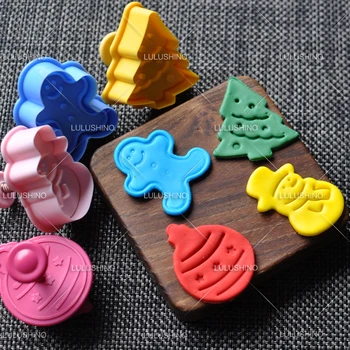 

Plastic christmas snowmen christmas tree cookie cutter diy backing dough fondant cutter cake mold 4pcs/set