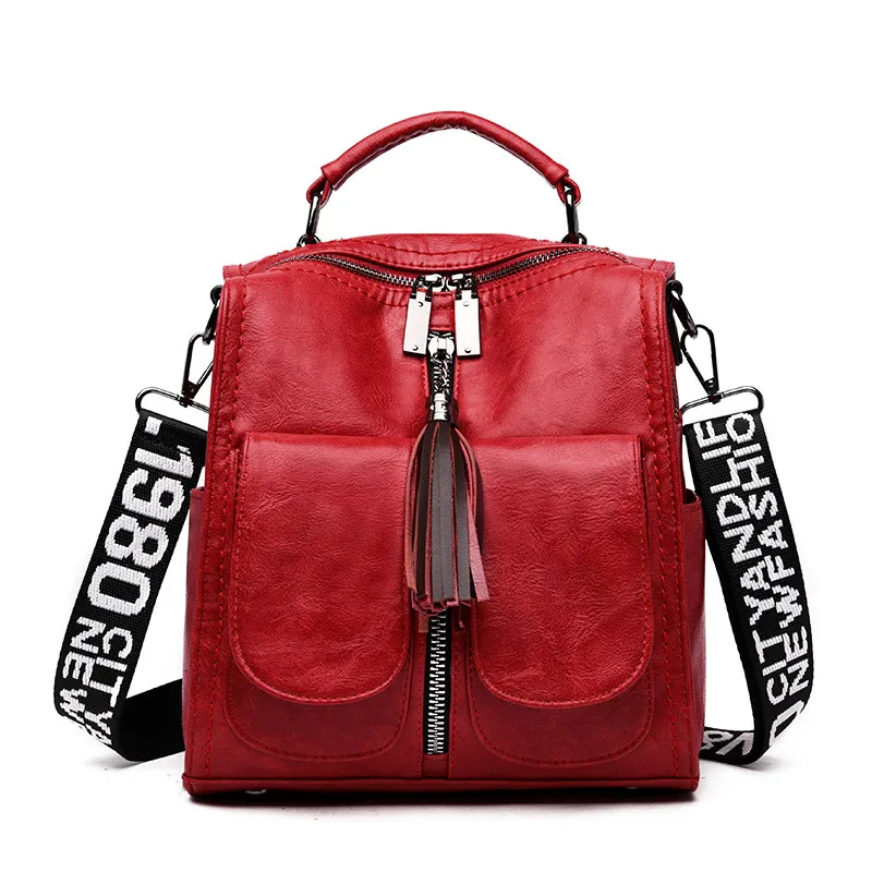 3 в 1 роскошные женские кожаные рюкзаки, модные многофункциональные сумки на плечо, женские дорожные рюкзаки, школьные сумки для девочек-подростков - Цвет: Red