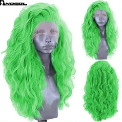 ANOGOL 13X3 Lace Front Wigs Deep Wave Hair Green Orange Heat Resistant Fiber Synthetic Curly Long Wig for Black Women Brazilian