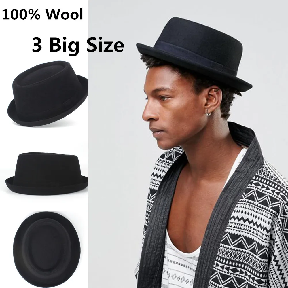 Big Size 100% Wool Men Pork Pie Hat For 
