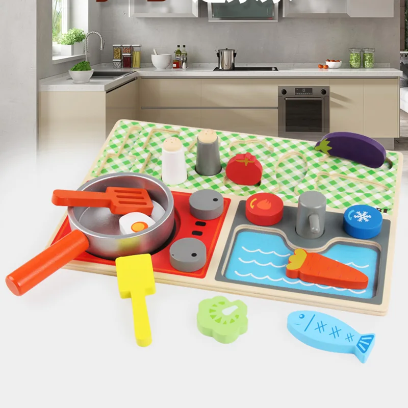 

Girls Toys Pretend Play Simulation Kitchen Set Toy Simulation of Fruit/Fish/Carrot/Pot Play Toy for Kids Baby Wooden Toys