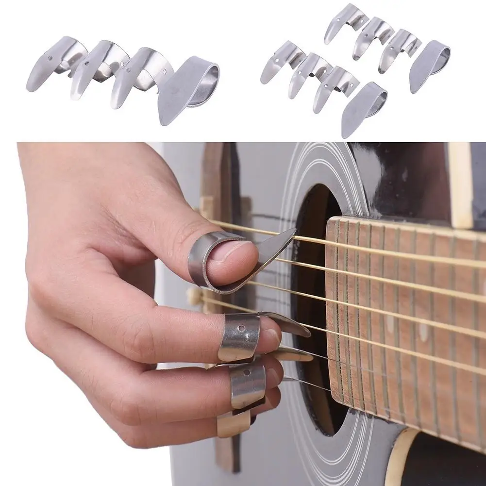 

1 Thumb with 3 Finger Metal Nail Picks Open Design Guitar Plectrums Sheath for Banjo Ukulele Acoustic Electric Bass Guitar