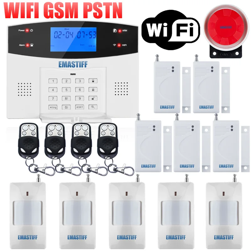IOS Android приложение проводной беспроводной домашней безопасности ЖК PSTN wifi GSM сигнализация домофон пульт дистанционного управления Автонабор сирена датчик комплект - Цвет: G2BW WIFI Bundle I