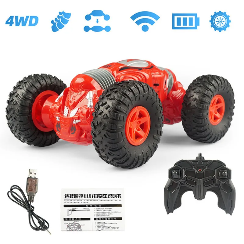 Remote Control Car Kids Toys, Rechargable Off Road Vehicle 2.4 GHz Rock Crawler RC Stunt Hobby Car,Xmas Gifts For Boys And Girls - Color: Red