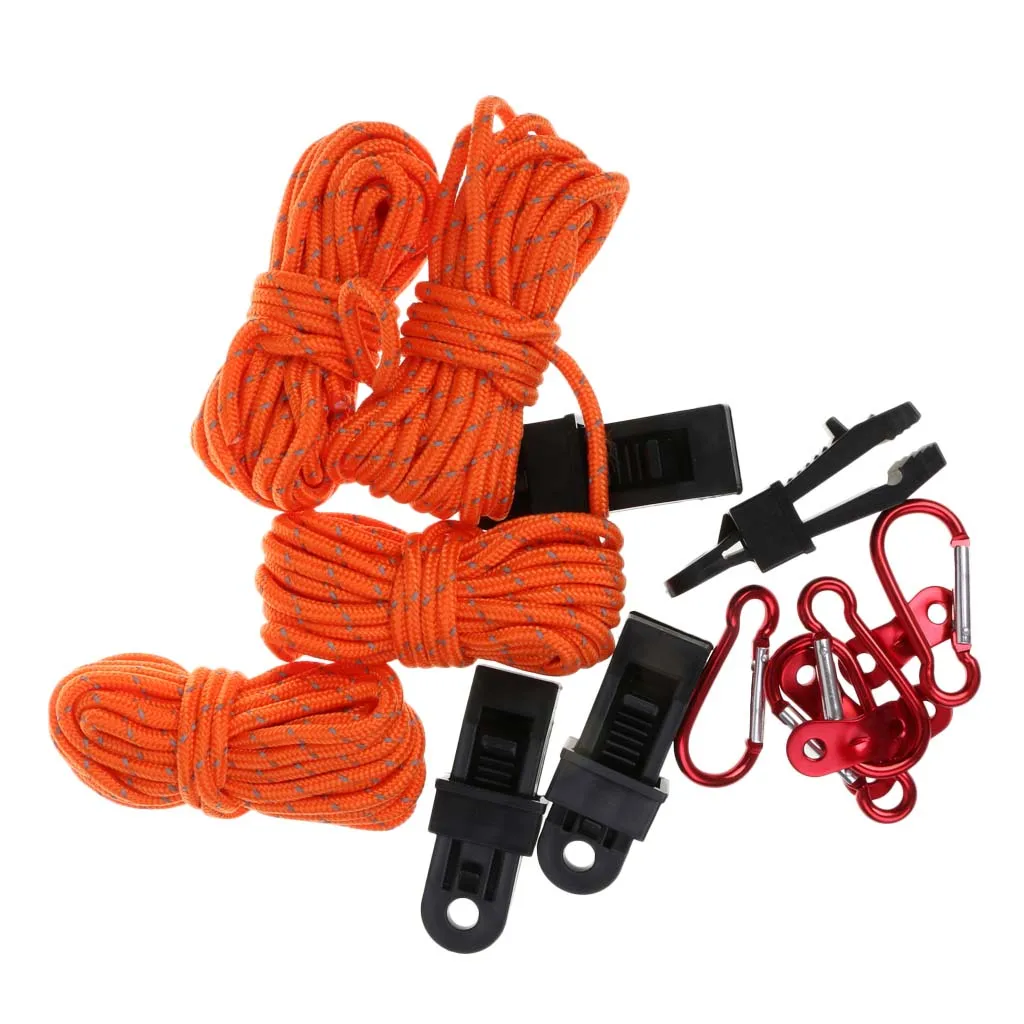 16 шт. набор аксессуаров для палаток отражающая веревка/зажим для брезента/натяжитель шнура/карабин