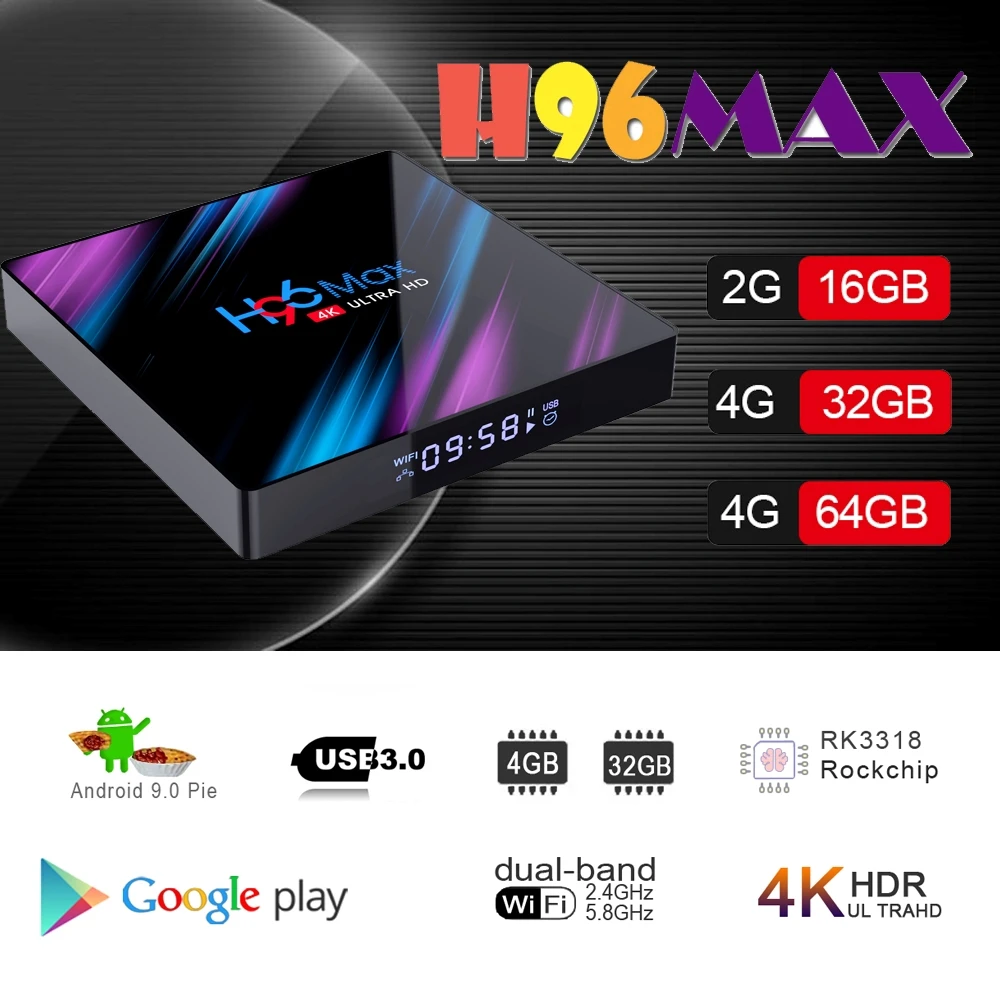 H96 MAX RK3318 Smart Android tv Box 16 ГБ 32 ГБ 64 Гб медиаплеер 4K Wifi Netflix телеприставка медиаплеер Youtube Android 9,0 коробка