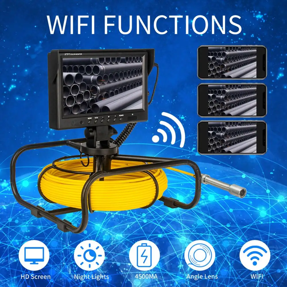 Free DHL UPS snake video endoscope camera Mini Inspection Camera for Drain Sewer Video Inspection 9inch monitor 17mm camera DVR