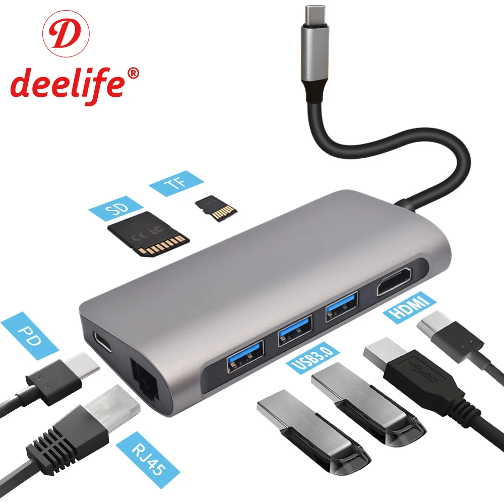 Deelife USB C концентратор type C к Мульти USB 3,0 концентратор HDMI адаптер док-станция для MacBook Pro USB-C 3,1 разветвитель порт type C концентратор