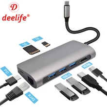 Deelife USB C концентратор type C к Мульти USB 3,0 концентратор HDMI адаптер док-станция для MacBook Pro USB-C 3,1 разветвитель порт type C концентратор
