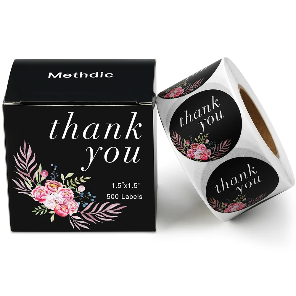 

Methdic 500pcs/roll flora thank you stickers seal labels for shipping bags envelopes thank you label