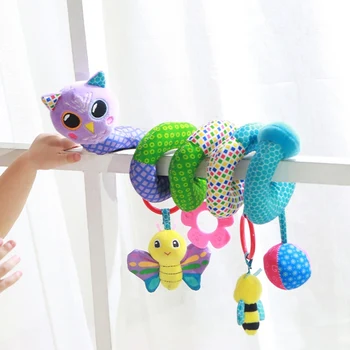 

Cartoon Baby Toys Stroller Arch Rattles Hanging Cute Plush Animals Style Bed Around Education Toy Spiral Wrap Around Crib Bed