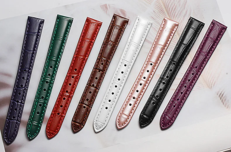 

Genuine leather watchstrap with pin buckle 12 14 15 16 18 19 20 21 22 24mm colourful watchband black brown red white blue white