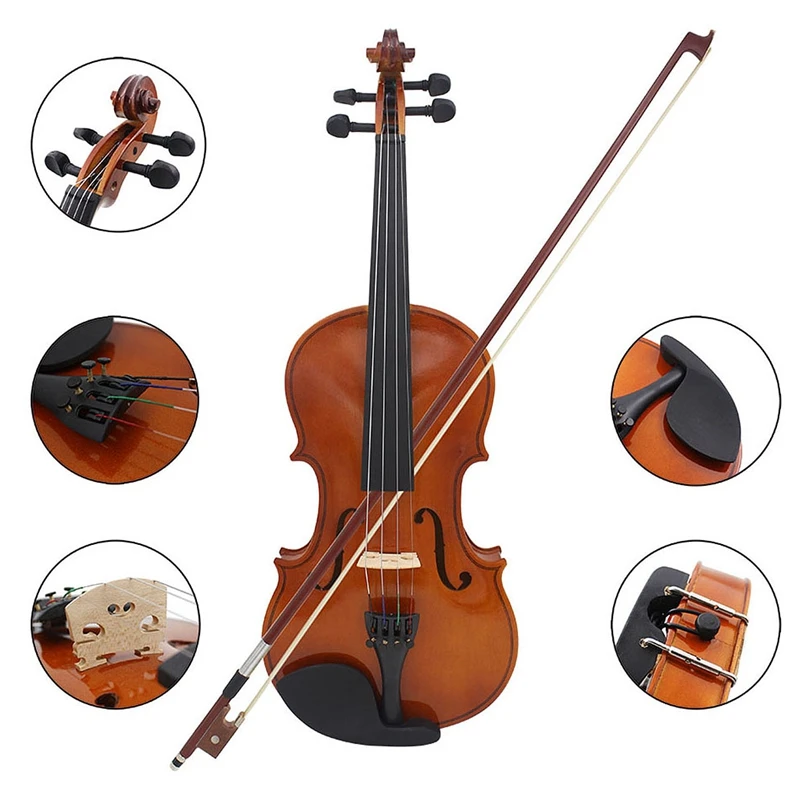 Violin Natural Acoustic Solid Wood Spruce Flame Maple Veneer Violin Fiddle with Case Rosin Bow Strings Shoulder Rest